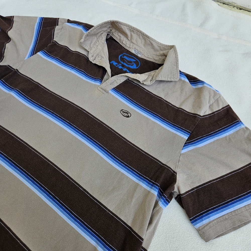Kirra Men's Brown and Blue Striped Shirt